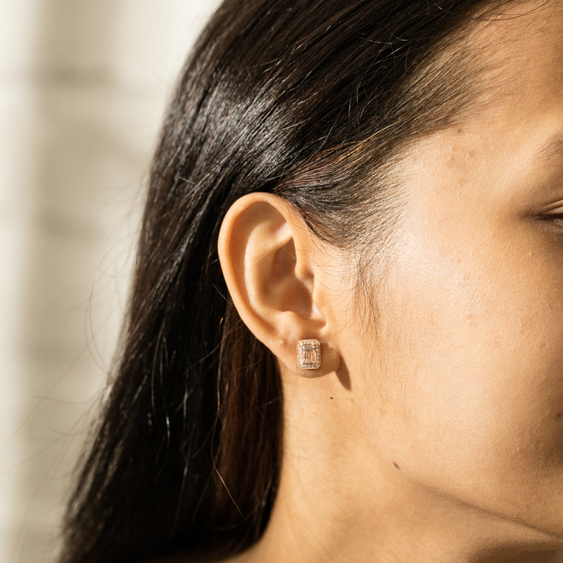 18ct Rose Gold 1.33ct Morganite & Diamond Empire Stud Earrings-Earrings-Walker & Hall