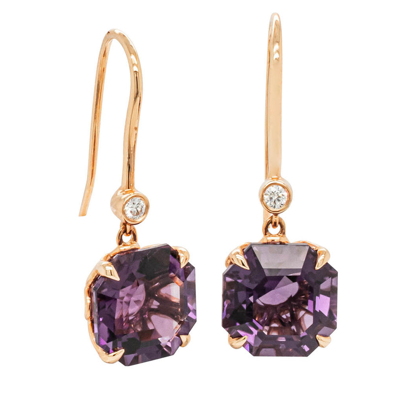 18ct Rose Gold Amethyst & Diamond Drop Octavia Earrings-Earrings-Walker & Hall