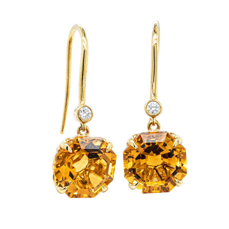 18ct Yellow Gold Citrine & Diamond Drop Octavia Earrings-Earrings-Walker & Hall