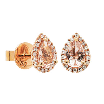 18ct Rose Gold Morganite & Diamond Halo Earrings-Earrings-Walker & Hall