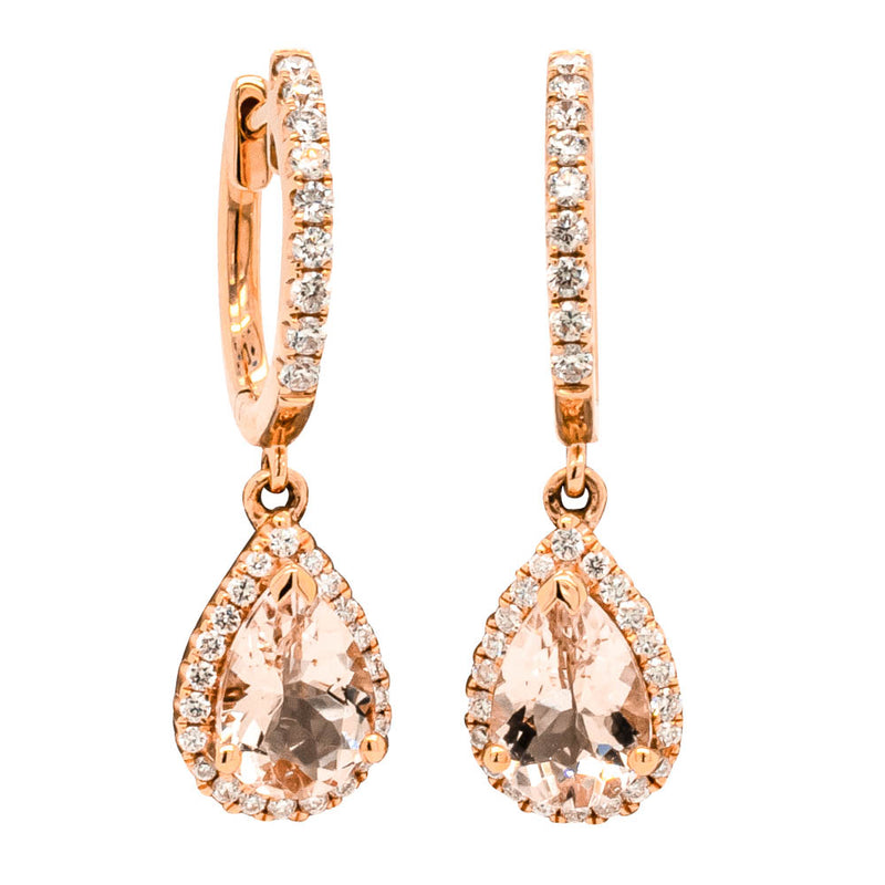 18ct Rose Gold Morganite & Diamond Halo Earrings-Earrings-Walker & Hall