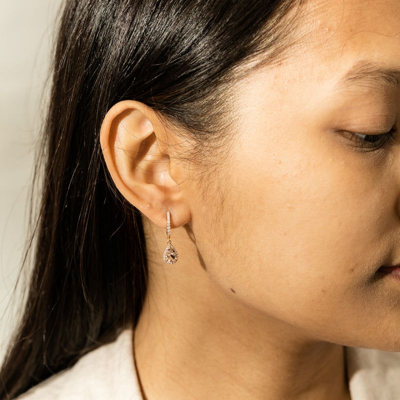 18ct Rose Gold Morganite & Diamond Halo Earrings-Earrings-Walker & Hall