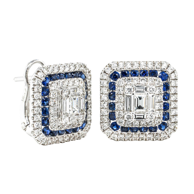 18ct White Gold Sapphire & Diamond Earrings-Earrings-Walker & Hall