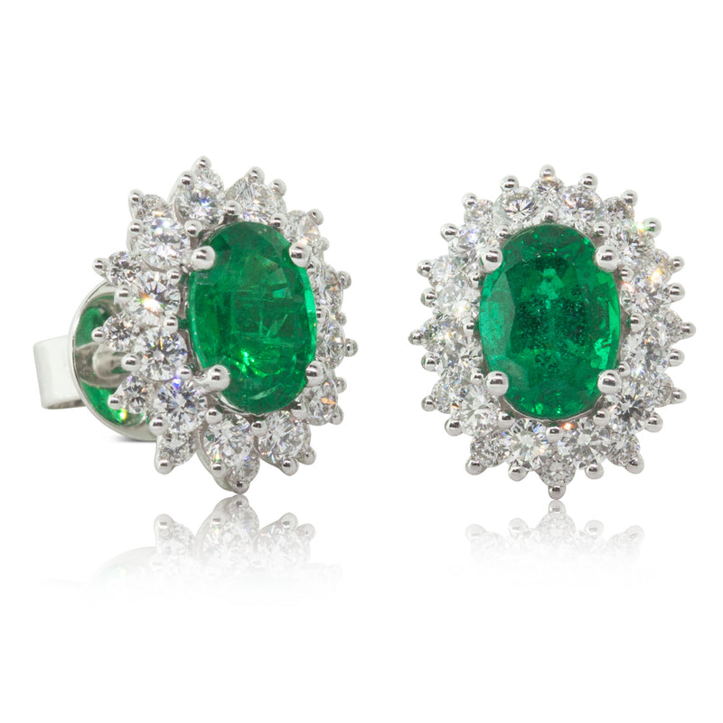 18ct White Gold Emerald & Diamond Earrings-Earrings-Walker & Hall