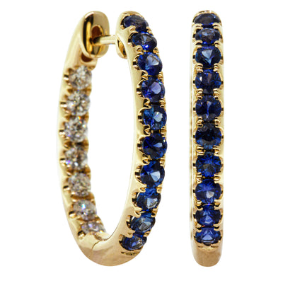 18ct Yellow Gold Sapphire & Diamond Jupiter Hoop Earrings-Earrings-Walker & Hall