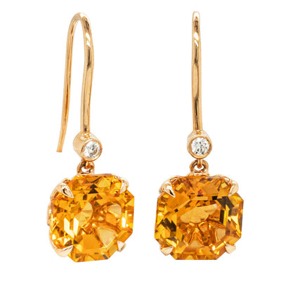 18ct Rose Gold Citrine & Diamond Drop Octavia Earrings-Earrings-Walker & Hall