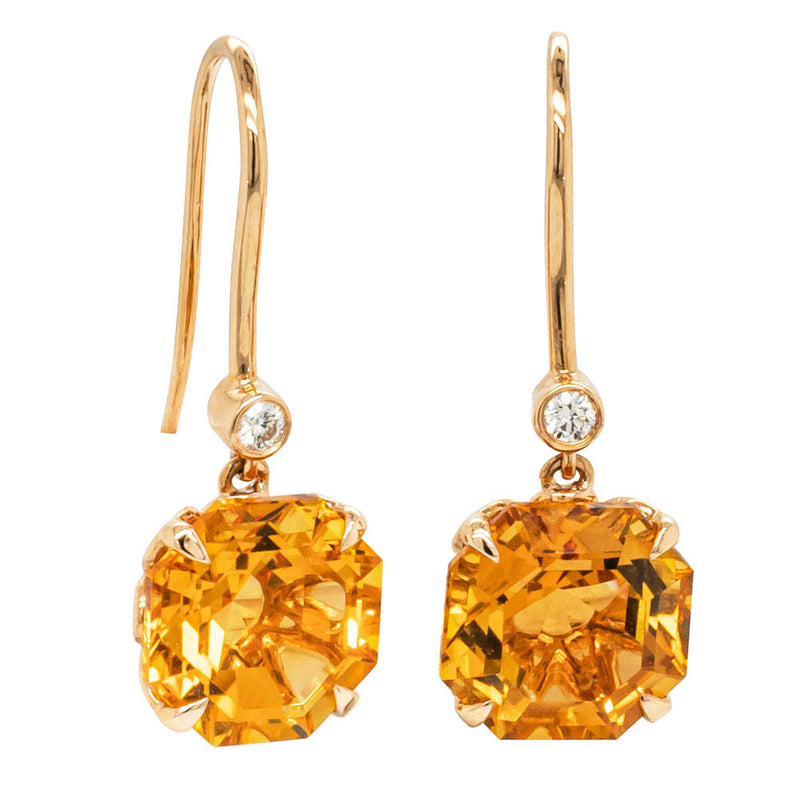 18ct Rose Gold Citrine & Diamond Drop Octavia Earrings-Earrings-Walker & Hall