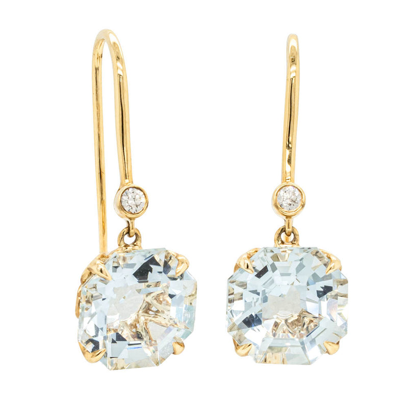 18ct Yellow Gold Aquamarine & Diamond Drop Octavia Earrings-Earrings-Walker & Hall