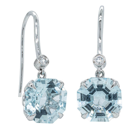 18ct White Gold Aquamarine & Diamond Drop Octavia Earrings-Earrings-Walker & Hall