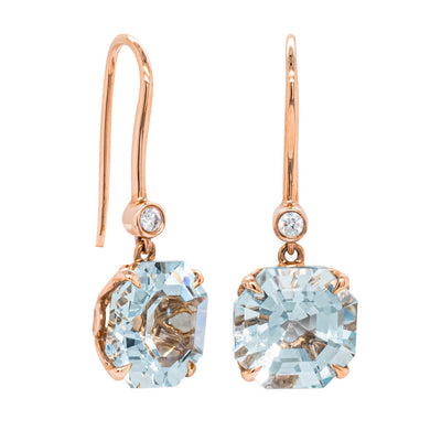 18ct Rose Gold Aquamarine & Diamond Drop Octavia Earrings-Earrings-Walker & Hall