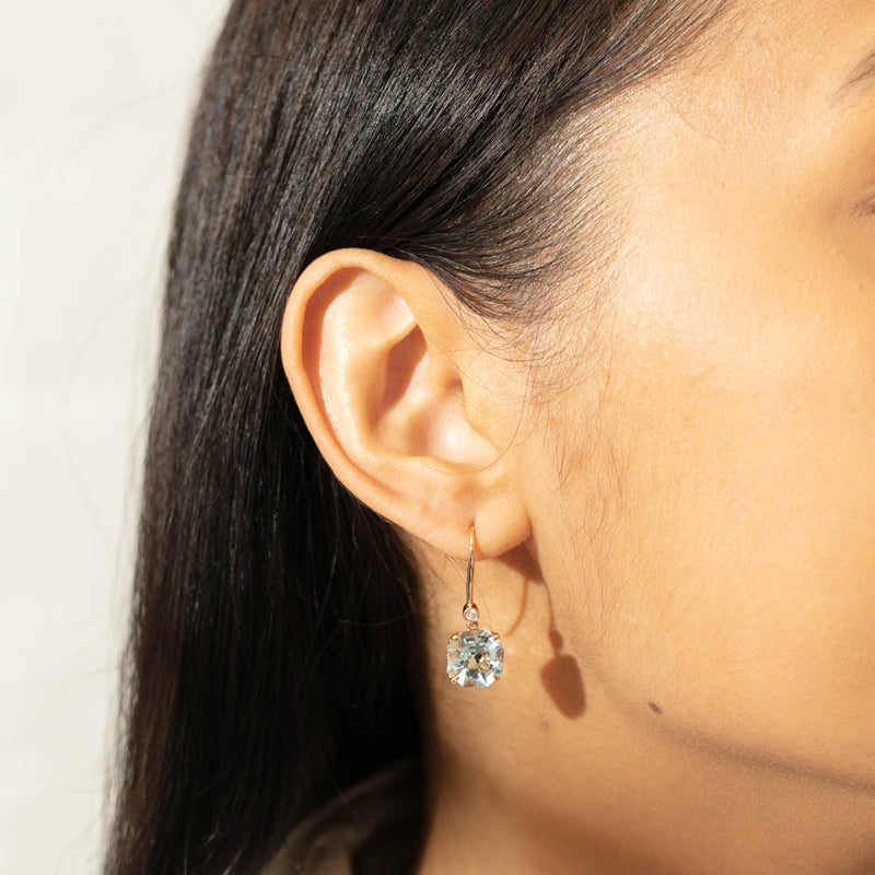 18ct Rose Gold Aquamarine & Diamond Drop Octavia Earrings-Earrings-Walker & Hall