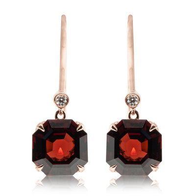 18ct Rose Gold Garnet & Diamond Drop Octavia Earrings-Earrings-Walker & Hall