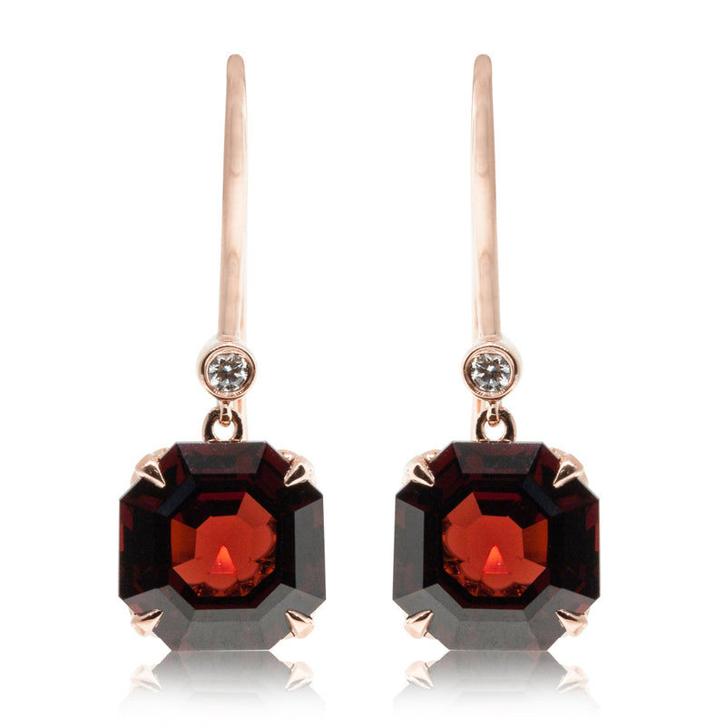 18ct Rose Gold Garnet & Diamond Drop Octavia Earrings-Earrings-Walker & Hall