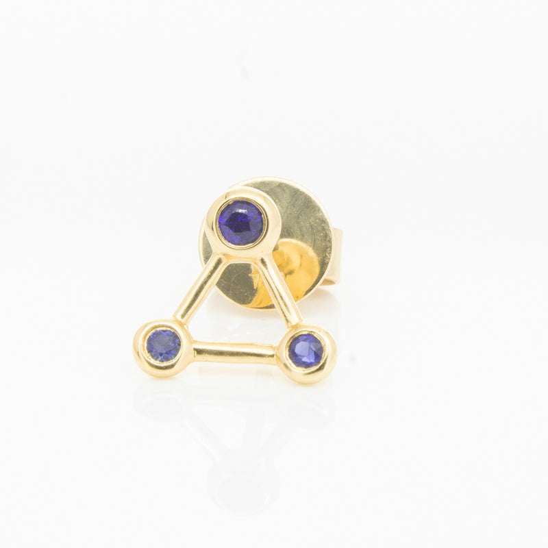 18ct Yellow Gold Sapphire Single Water Element Earring-Earrings-Walker & Hall