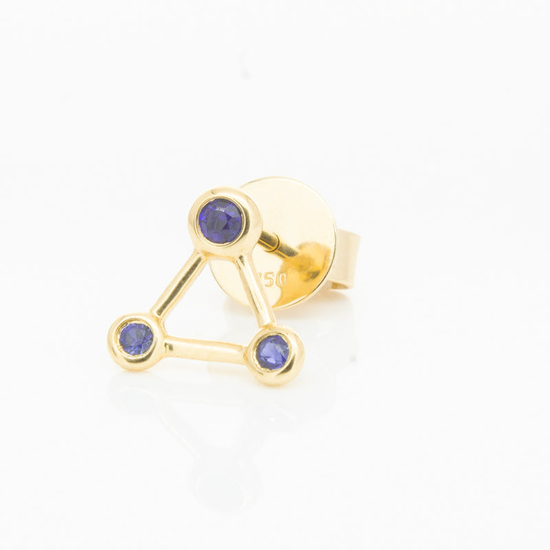 18ct Yellow Gold Sapphire Single Water Element Earring-Earrings-Walker & Hall