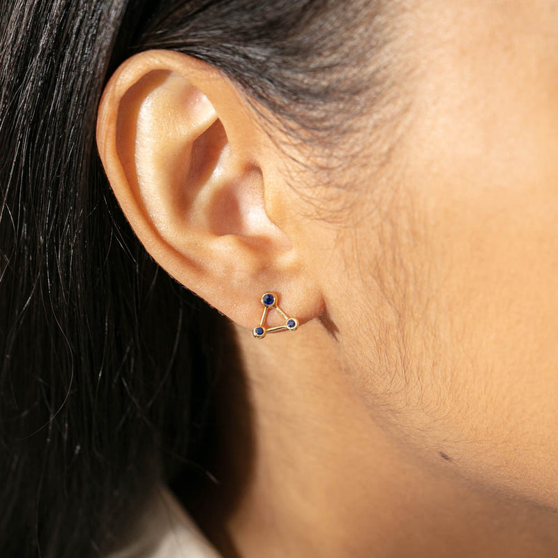 18ct Yellow Gold Sapphire Single Water Element Earring-Earrings-Walker & Hall