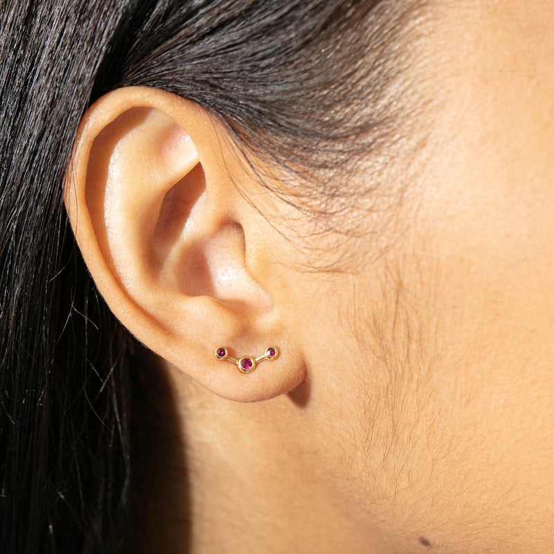 18ct Yellow Gold Ruby Single Fire Element Earring-Earrings-Walker & Hall