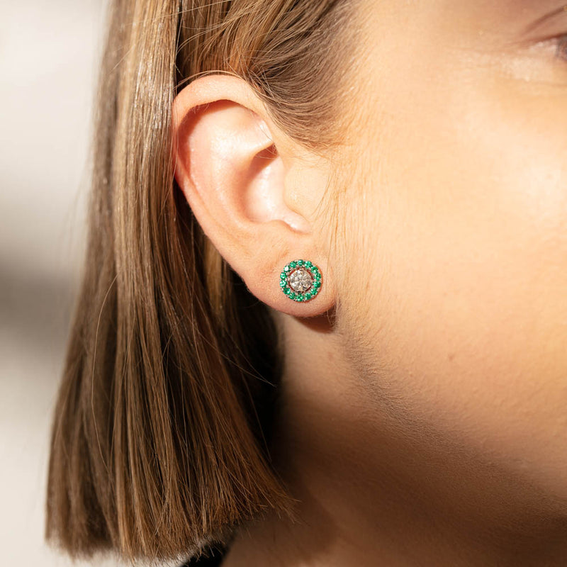 18ct White Gold Emerald Blossom Enhancers-Earrings-Walker & Hall