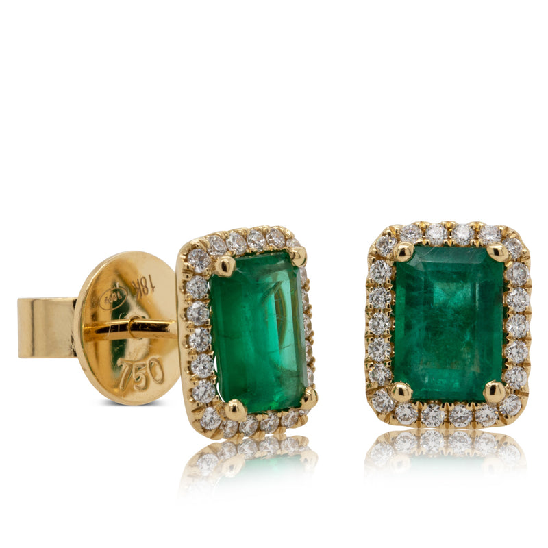 18ct Yellow Gold Emerald & Diamond Stud Earrings-Earrings-Walker & Hall