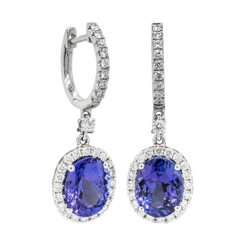 18ct White Gold Tanzanite & Diamond Earrings-Earrings-Walker & Hall