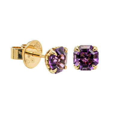 18ct Yellow Gold Amethyst Octavia Stud Earrings-Earrings-Walker & Hall