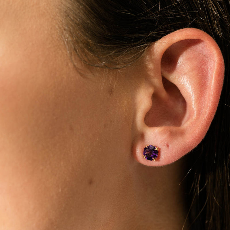18ct Yellow Gold Amethyst Octavia Stud Earrings-Earrings-Walker & Hall