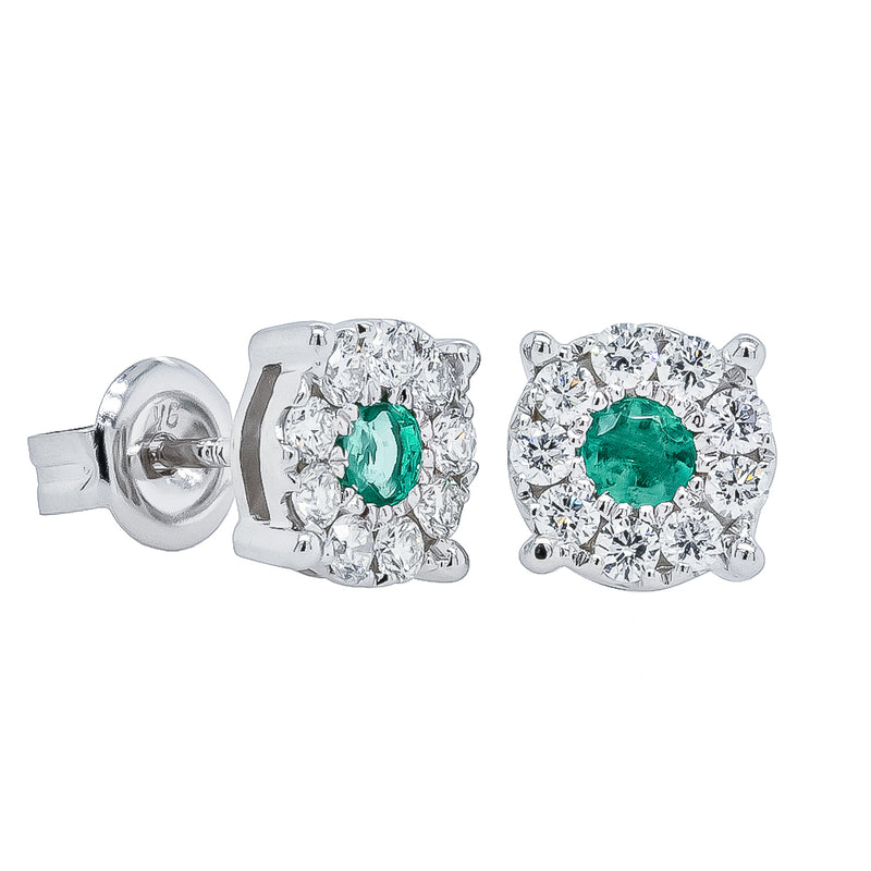 9ct White Gold Emerald & Diamond Galaxy Studs-Earrings-Walker & Hall