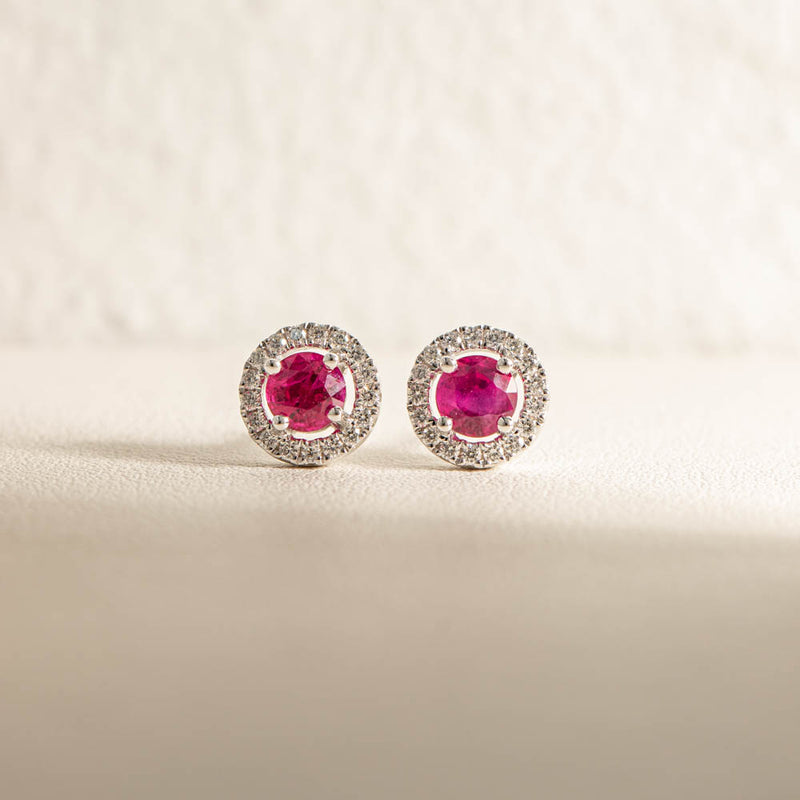 18ct White Gold .79ct Ruby & Diamond Earrings-Earrings-Walker & Hall