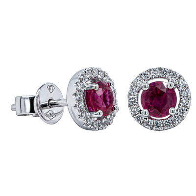 18ct White Gold .79ct Ruby & Diamond Earrings-Earrings-Walker & Hall
