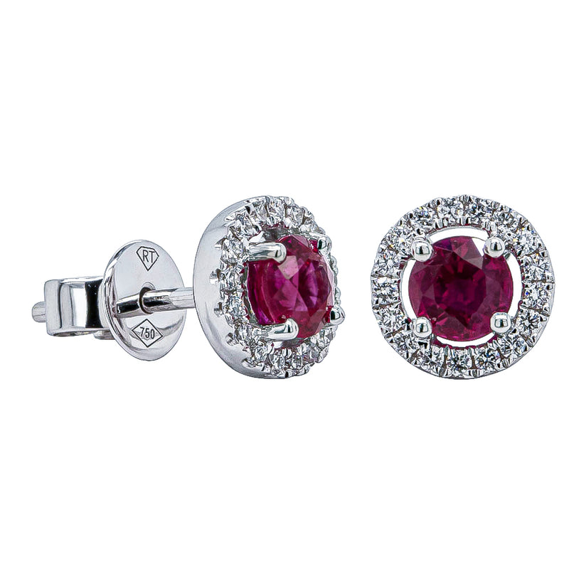 18ct White Gold .79ct Ruby & Diamond Earrings-Earrings-Walker & Hall
