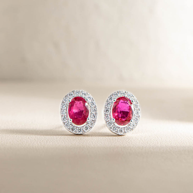 18ct White Gold 1.43ct Ruby & Diamond Earrings-Earrings-Walker & Hall
