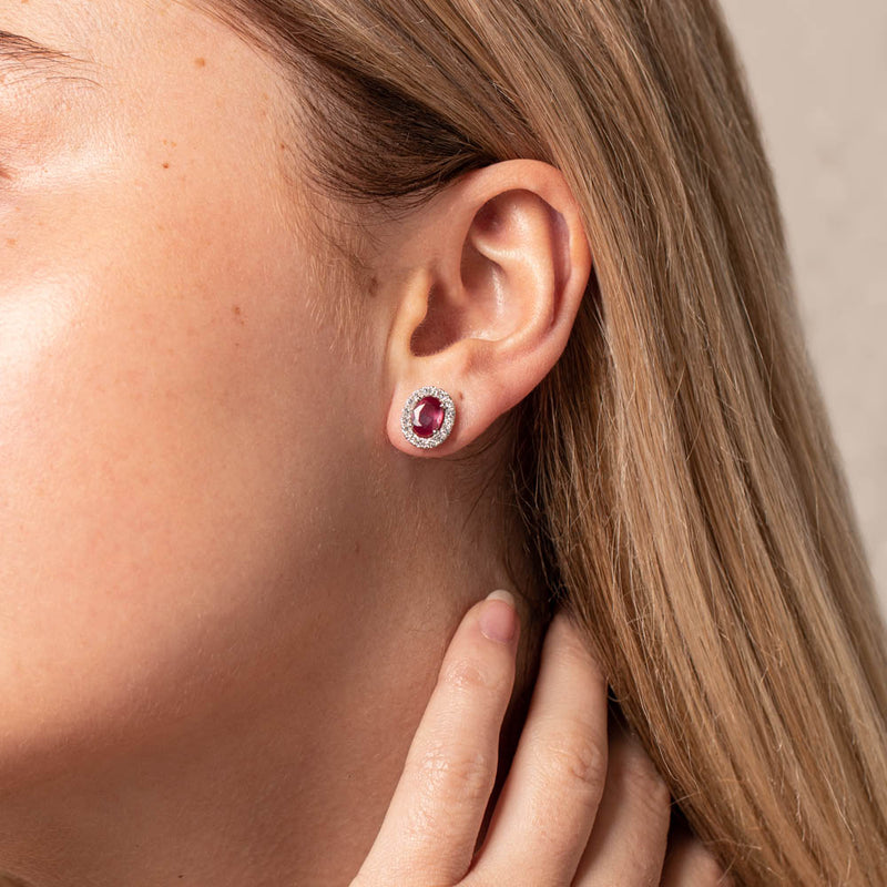 18ct White Gold 1.43ct Ruby & Diamond Earrings-Earrings-Walker & Hall