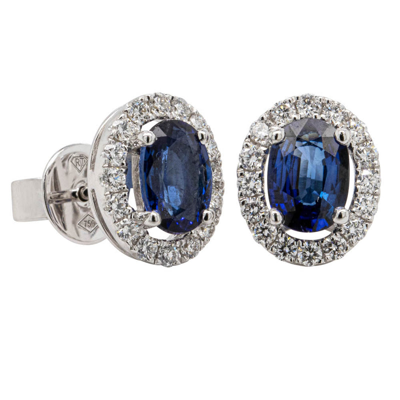 18ct White Gold Sapphire & Diamond Earrings-Earrings-Walker & Hall