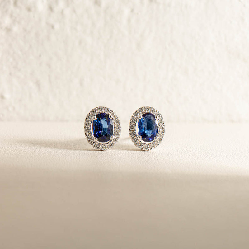 18ct White Gold Sapphire & Diamond Earrings-Earrings-Walker & Hall