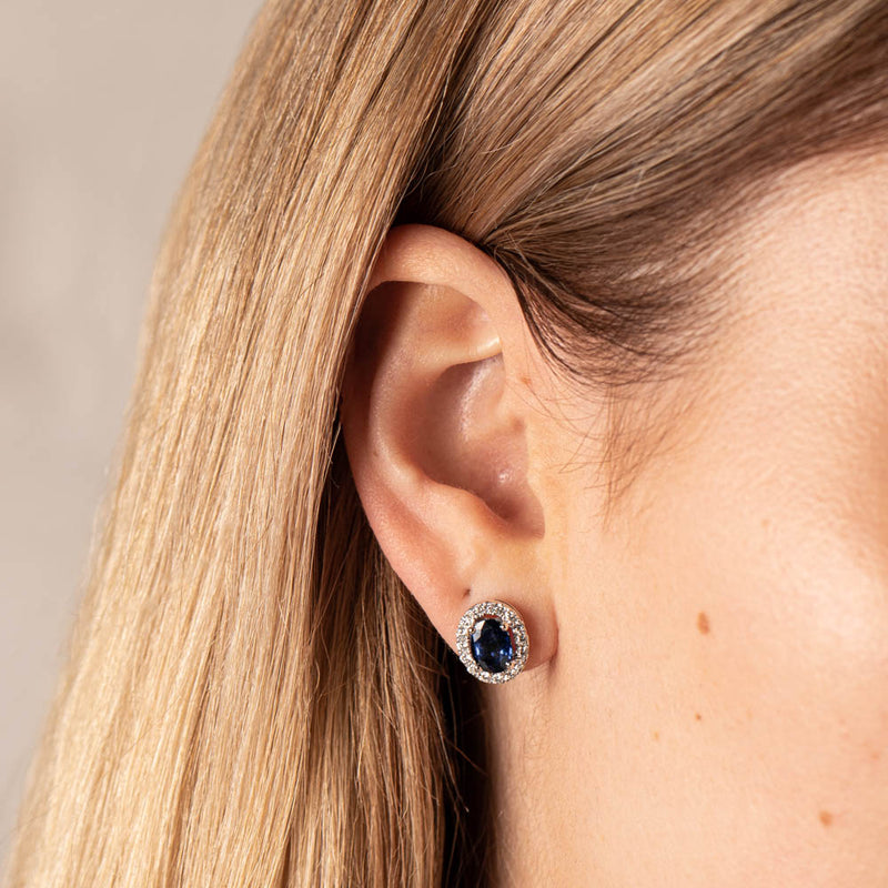 18ct White Gold Sapphire & Diamond Earrings-Earrings-Walker & Hall