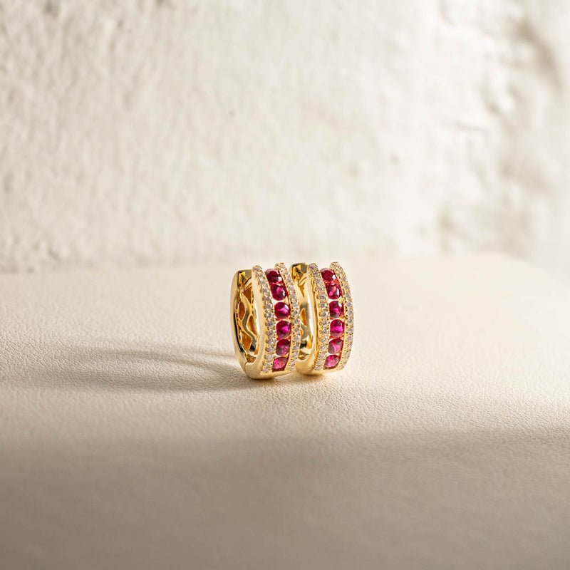 18ct Yellow Gold Ruby & Diamond Huggie Earrings-Earrings-Walker & Hall