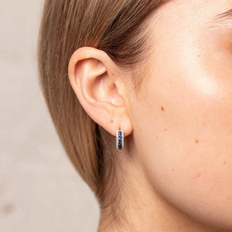 18ct White Gold Sapphire & Diamond Earrings-Earrings-Walker & Hall