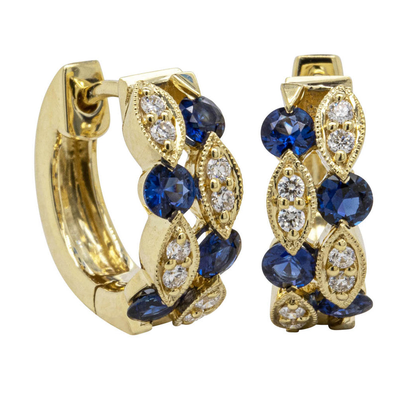 18ct Yellow Gold Sapphire & Diamond Earrings-Earrings-Walker & Hall
