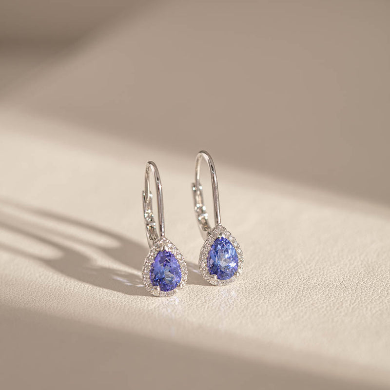 18ct White Gold Tanzanite & Diamond Mini Sierra Earrings-Earrings-Walker & Hall