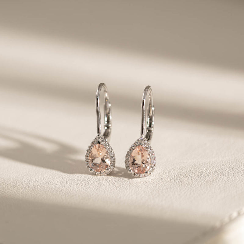 18ct White Gold 1.34ct Morganite & Diamond Mini Sierra Earrings-Earrings-Walker & Hall