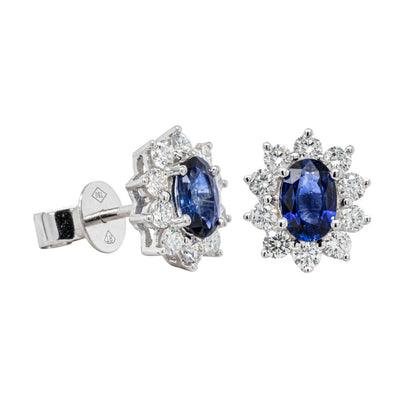 18ct White Gold Sapphire & Diamond Earrings-Earrings-Walker & Hall