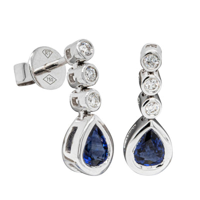 18ct White Gold Sapphire & Diamond Earrings-Earrings-Walker & Hall