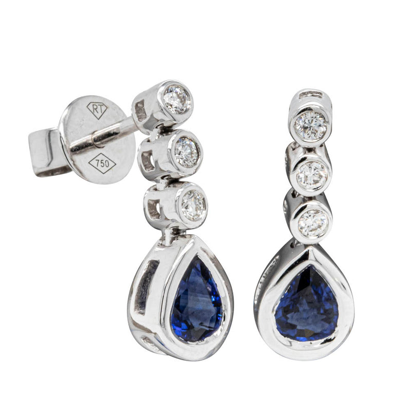 18ct White Gold Sapphire & Diamond Earrings-Earrings-Walker & Hall