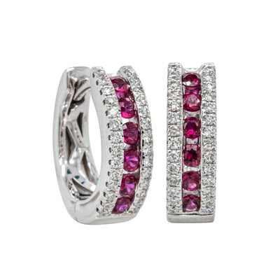 18ct White Gold .36ct Ruby & Diamond Hoop Earrings-Earrings-Walker & Hall