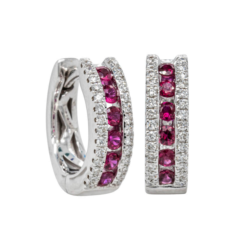 18ct White Gold .36ct Ruby & Diamond Hoop Earrings-Earrings-Walker & Hall