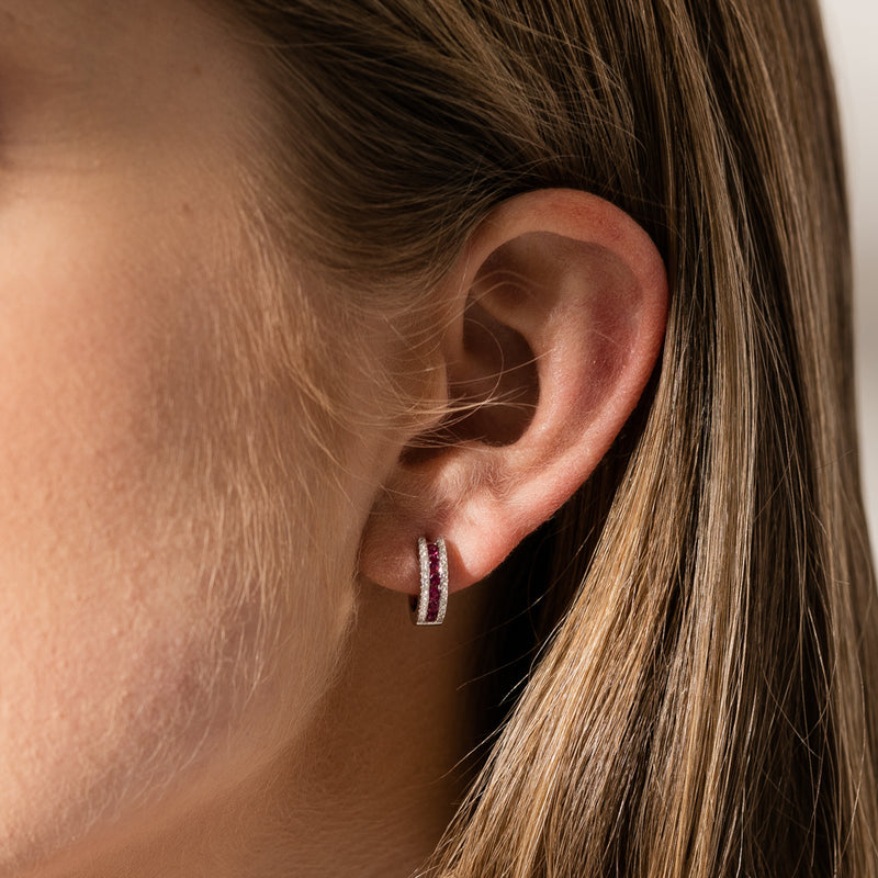 18ct White Gold .36ct Ruby & Diamond Hoop Earrings-Earrings-Walker & Hall