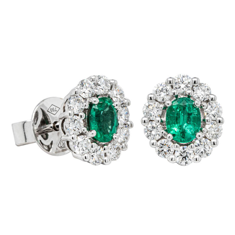 18ct White Gold .51ct Emerald & Diamond Earrings-Earrings-Walker & Hall