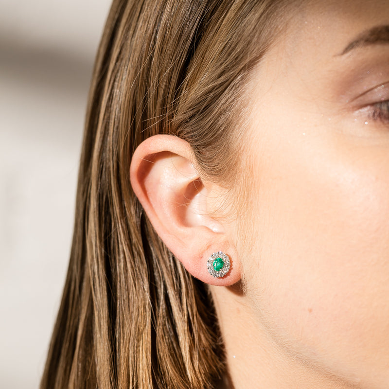 18ct White Gold .51ct Emerald & Diamond Earrings-Earrings-Walker & Hall