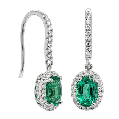 18ct White Gold Emerald & Diamond Mini Sierra Earrings-Earrings-Walker & Hall