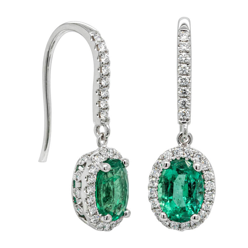 18ct White Gold Emerald & Diamond Mini Sierra Earrings-Earrings-Walker & Hall